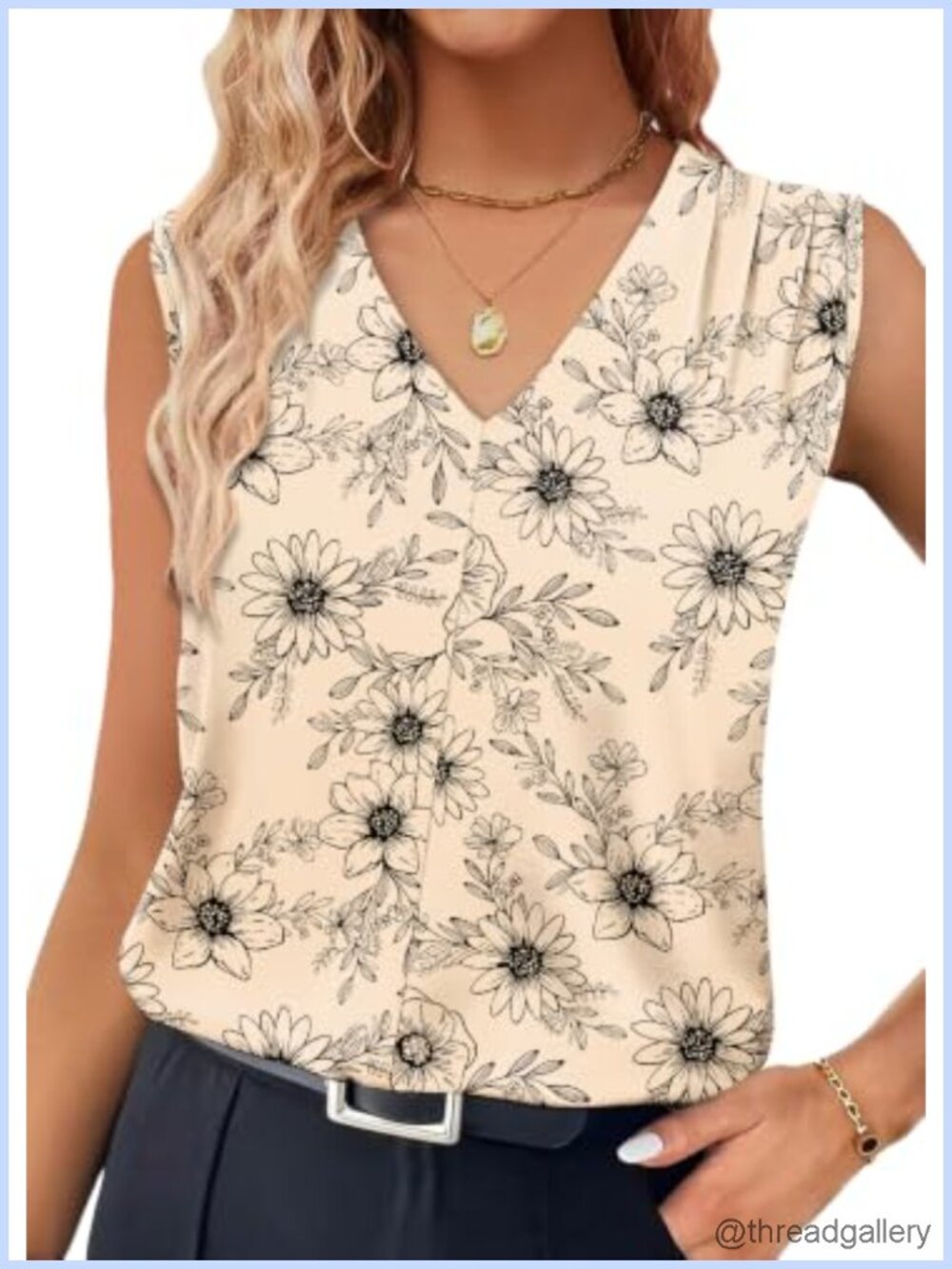 Pleated V Neck Sleeveless Tank Top Soft Satin Loose Fit Summer